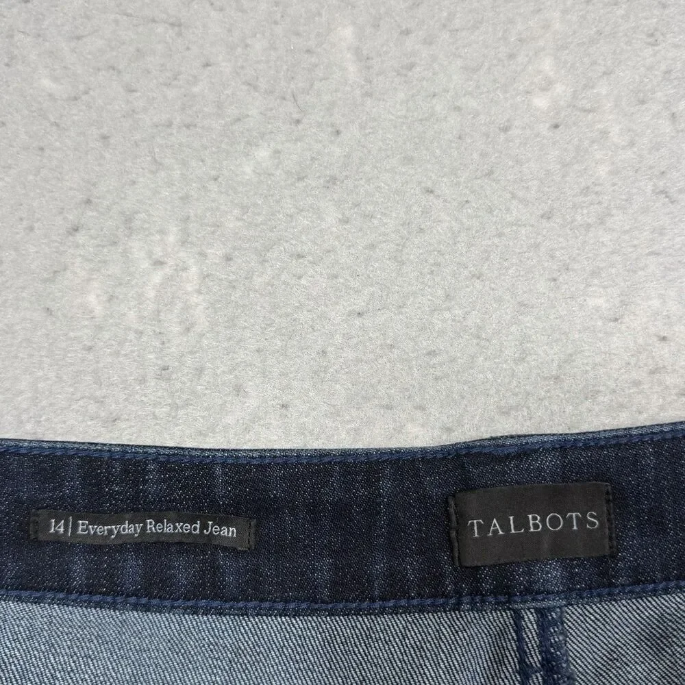 Talbots Everyday Relaxed Jean Size 14 Blue Indigo Plaid Cuff Ankle Flannel Lined